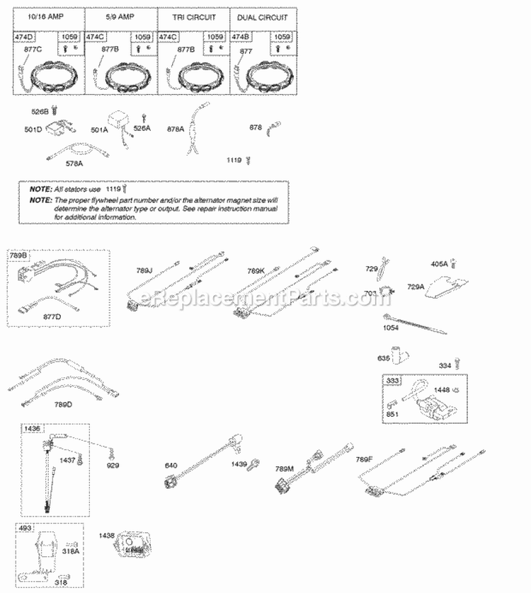 Alternator Ignition Diagram and Parts List for 40H777-0134-B1  Briggs and Stratton Engine